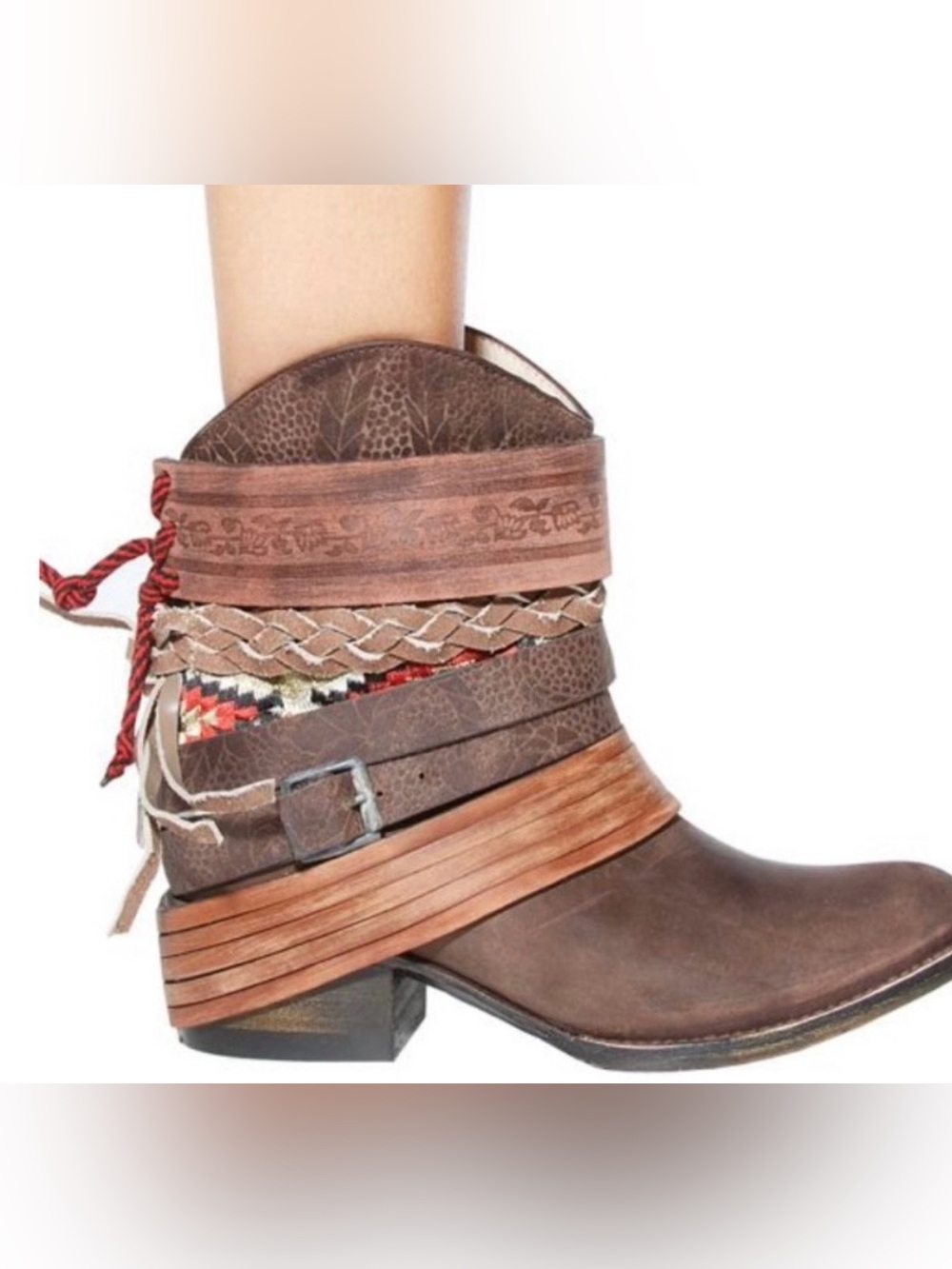 Freebird by Steven Mezcal western boho style Wraparound Leather Booties Womens 8